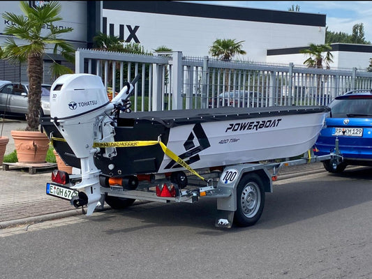 Power Boat 420 Tiller + Motor+Trailer alles von 2025 (Verhandlungsbasis) Bis 2032 GARANTIE